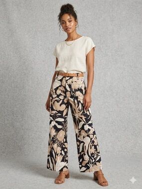 Maeve Black & Tan Wide-Leg Floral Jeans